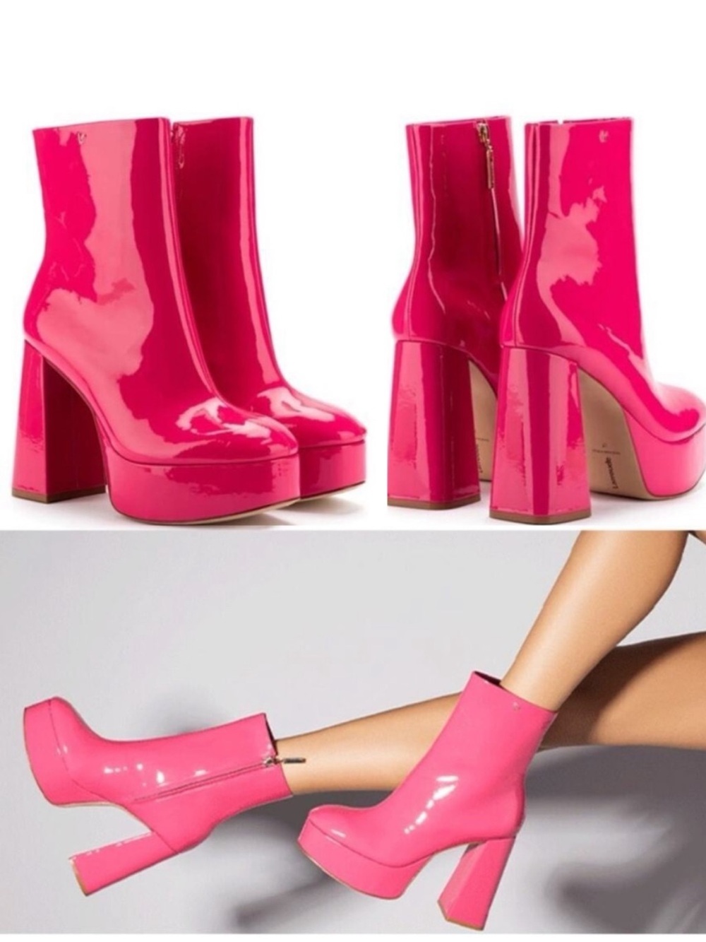 Larroude Dolly Boot in Pink Patent Leather
